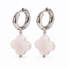 Boucles d’oreilles trèfle en quartz rose avec créoles en acier inoxydable