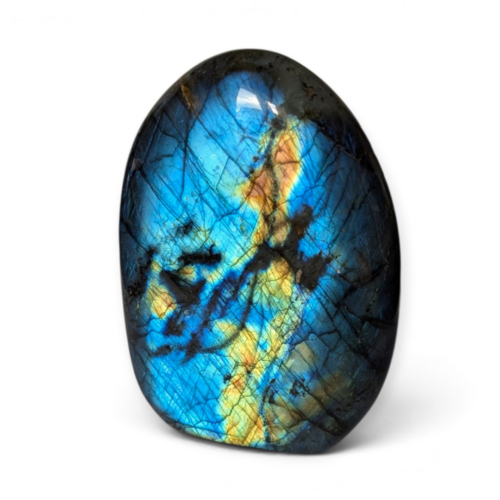 Labradorite reflets bleus et jaune orangé 713g